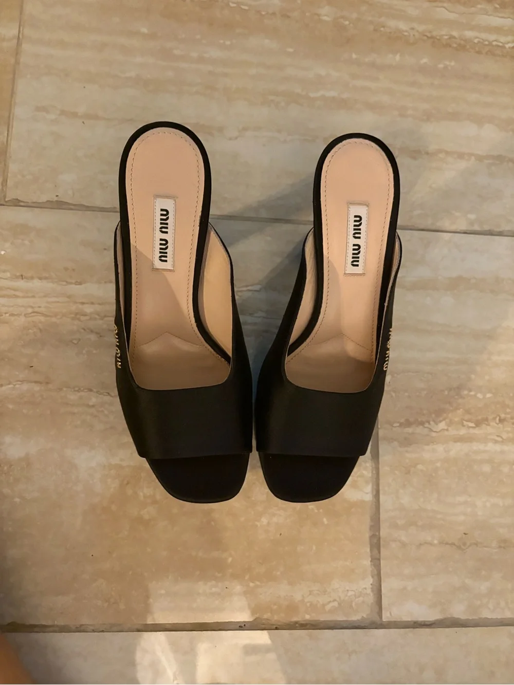 Miu Miu Black Satin Platform Mule Heels 37